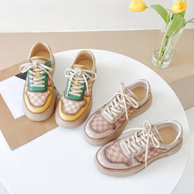 女士头层牛皮+网面透气复古休闲鞋(羊皮内里）