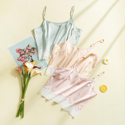 TG-TG02S107蕾丝性感桑蚕丝女吊带放走光抹胸透气真丝内衣诱惑内搭 商品图3