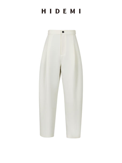 HIDEMI 一粒扣显瘦舒适茧型九分裤 豆乳白/黑色 商品图12