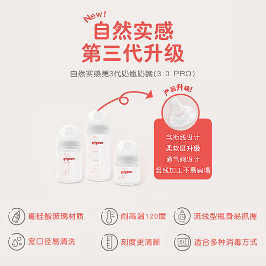【官方正品支持查验】【PPSU材质】Pigeon/贝亲 奶瓶 PPSU 自然实感第3代奶瓶 宽口径 婴儿奶瓶 商品图1
