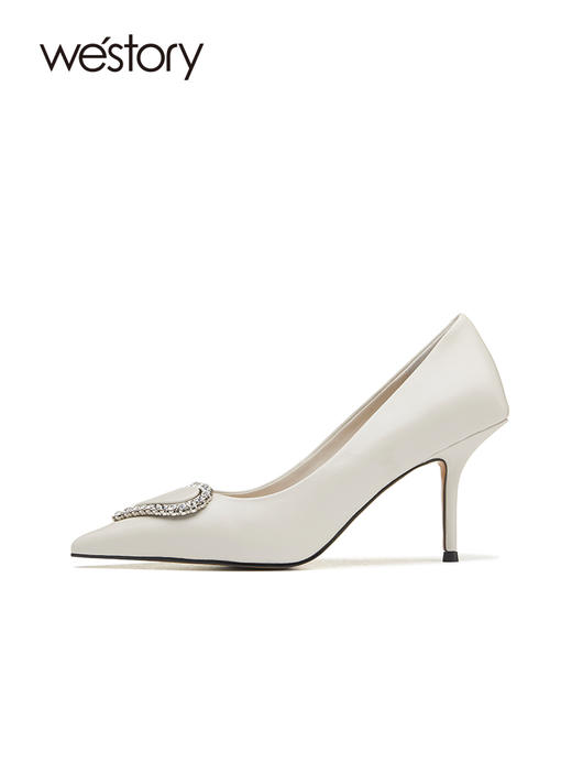 westory2022年新款不累脚高跟细跟气质尖头设计感白色单鞋女W22AE54881 商品图1