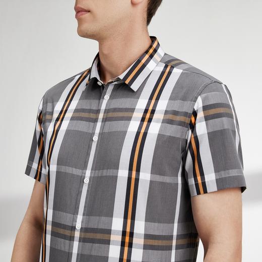 【特价】柒牌衬衫男士商务休闲夏季新款撞色格纹灰色青年翻领短袖衬衣	122A70900 商品图2