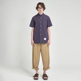 Fumito Ganryu  Pleated ButtonDown Shirt 背后褶皱短袖格子衬衫