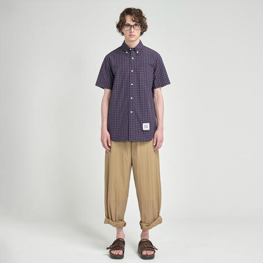 Fumito Ganryu  Pleated ButtonDown Shirt 背后褶皱短袖格子衬衫 商品图0