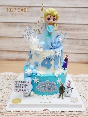 1027CAKE | 双层  爱莎主题 冰雪奇缘 公主蛋糕 周岁 翻糖蝴蝶结