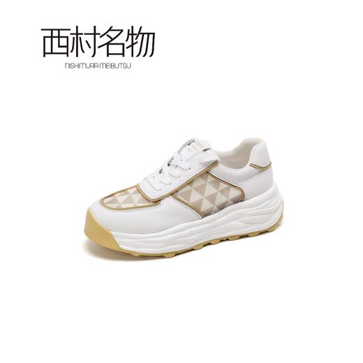 西村名物2022新款棋盘格休闲厚底系带运动小白鞋X22AM10131 商品图4