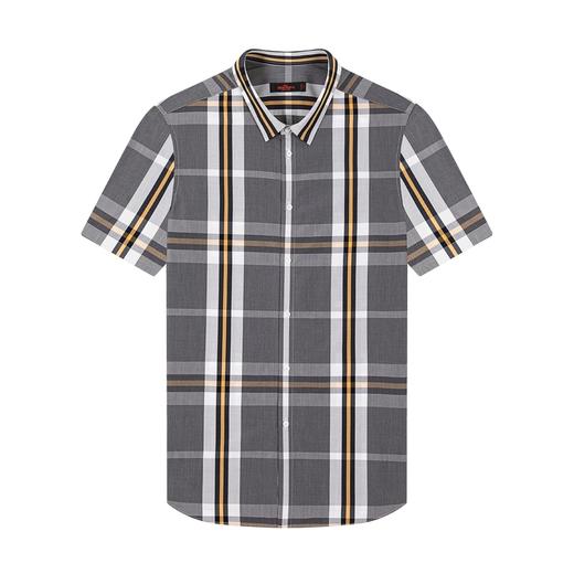 【特价】柒牌衬衫男士商务休闲夏季新款撞色格纹灰色青年翻领短袖衬衣	122A70900 商品图4