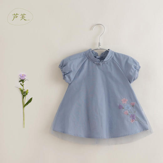 【马克珍妮 新中式】夏装 女童棉麻刺绣网纱连衣裙220866 商品图2