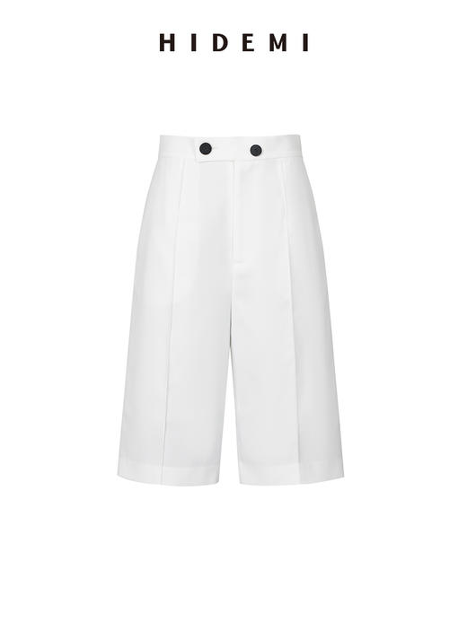 HIDEMI 两粒扣纤维显瘦西裤中短裤 奶茶色/白色 商品图11