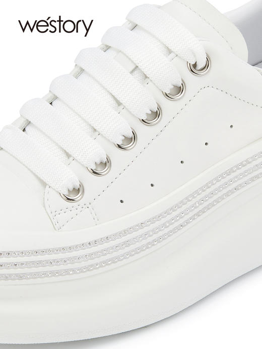 westory2022新款春秋夏季女麦昆真皮奢侈高端厚底增高百搭小白鞋S22AM54311 商品图2
