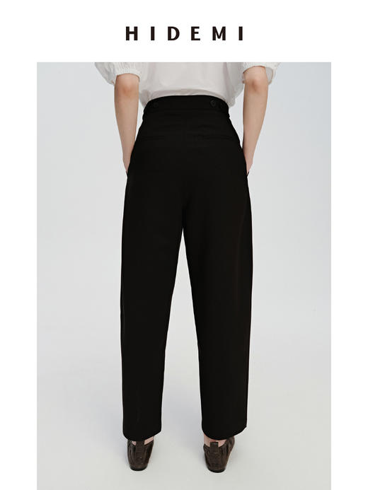 HIDEMI 一粒扣显瘦舒适茧型九分裤 豆乳白/黑色 商品图5