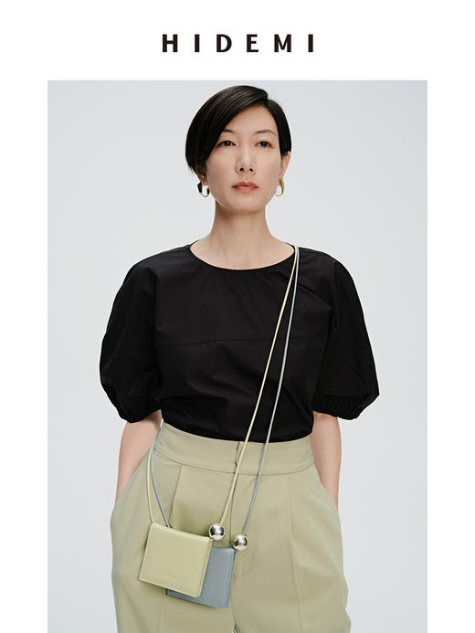 HIDEMI 简约廓形短袖设计感自然棉质衫衬上衣 白色/黑色 商品图8