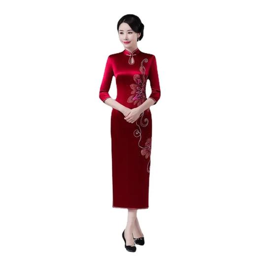 MH-新款重磅醋酸旗袍连衣裙复古改良时尚结婚敬酒长款七分袖 商品图8