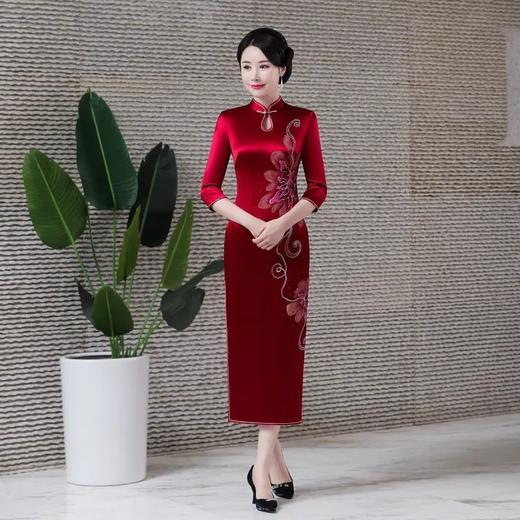 MH-新款重磅醋酸旗袍连衣裙复古改良时尚结婚敬酒长款七分袖 商品图1