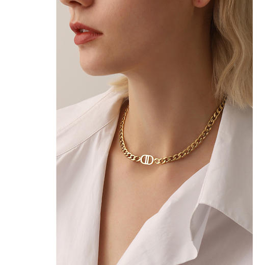 Oflye潮流饰品 古巴个性项链女粗链子金色复古钛钢锁骨链金属感欧美嘻哈潮人饰品 商品图0