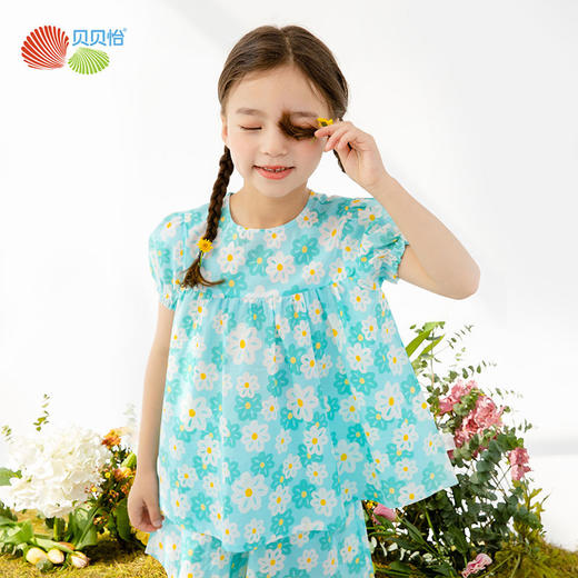 贝贝怡童装女童短袖衬衫2022夏季碎花可爱儿童上衣中大童洋气 商品图0