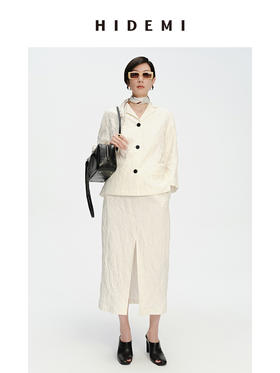 HIDEMI 褶皱风格白色极简轻西装套装 西装式上衣/半身裙
