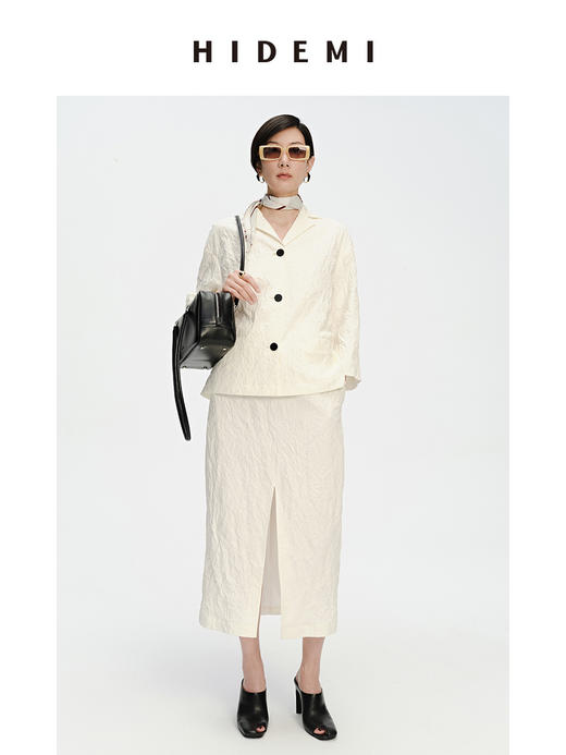 HIDEMI 褶皱风格白色极简轻西装套装 西装式上衣/半身裙 商品图0