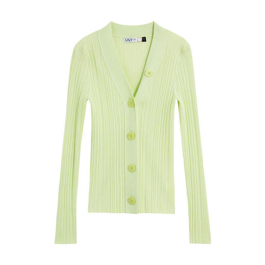 LILY2022夏季新款女装时尚纯色百搭气质V领修身针织开衫122210TC313 商品图4