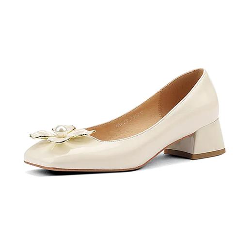 MDE-LK96191新款女鞋方头粗跟中跟鞋花朵串珠四季通勤鞋 商品图9