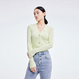 LILY2022夏季新款女装时尚纯色百搭气质V领修身针织开衫122210TC313