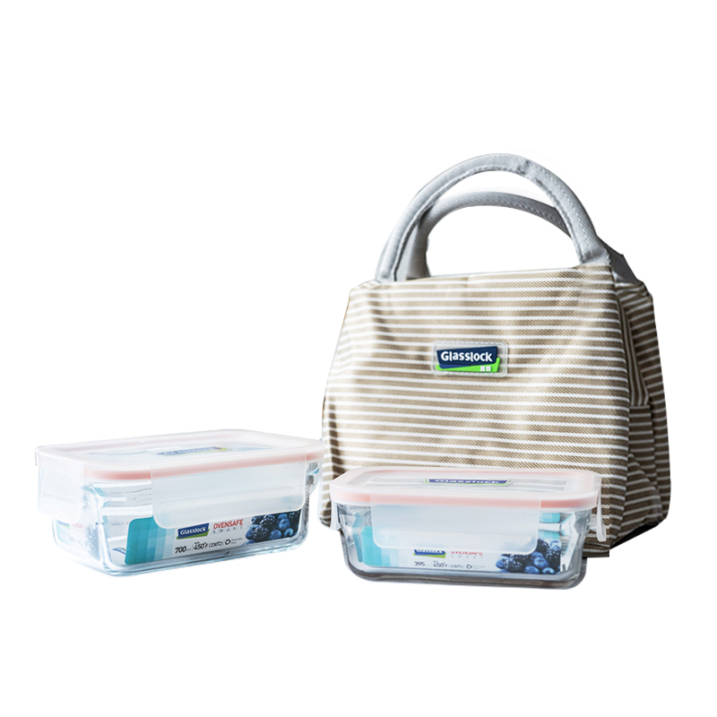 glasslock韩国进口耐热钢化玻璃保鲜盒两件套（带包）