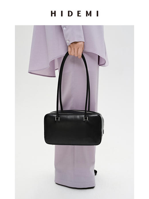 HIDEMI 牛皮波士顿两用包 可手提可腋下肩背 黑色/乳白色 商品图6