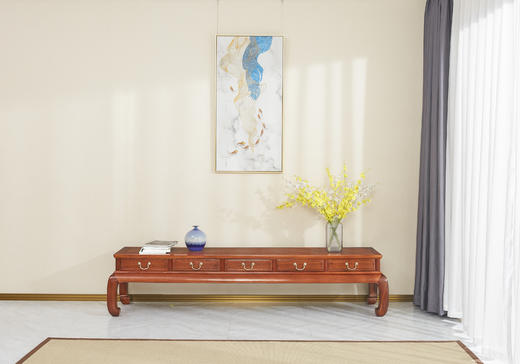 红桥红  家具严选  缅甸花梨（大果紫檀）  【216弯腿 五抽屉电视柜】 商品图0