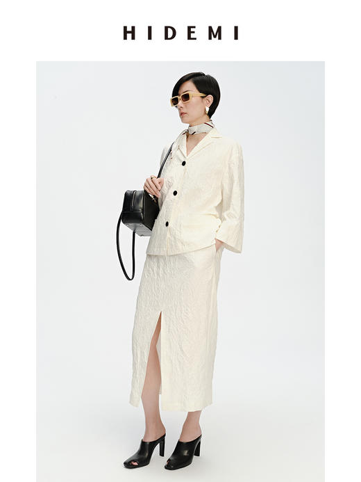 HIDEMI 褶皱风格白色极简轻西装套装 西装式上衣/半身裙 商品图2