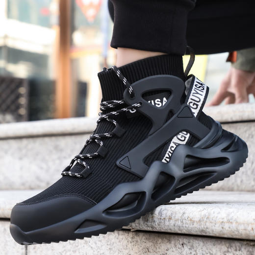 高帮黑色轻便透气劳保鞋钢包头防砸防刺舒适防臭安全工作鞋高帮款 商品图2