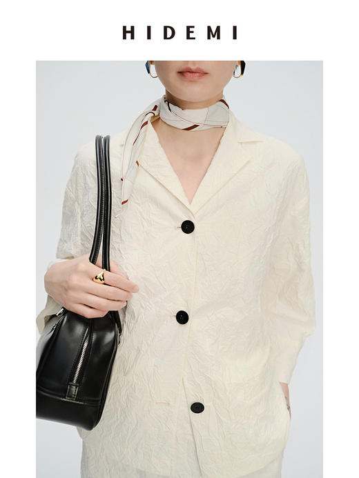HIDEMI 褶皱风格白色极简轻西装套装 西装式上衣/半身裙 商品图5