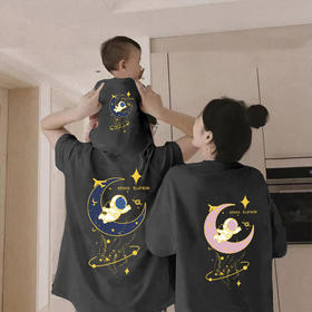 新款亲子装一家三四口母子母女装炸街宁航员纯棉短袖T恤韩版潮流国庆清明出游