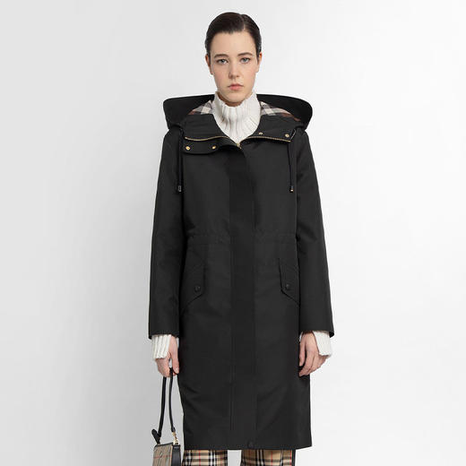 BURBERRY 巴宝莉 女士连帽派克长款大衣 黑色 8048814 A1189 商品图0
