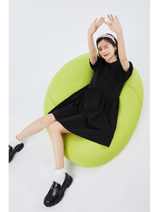 NEELLY纳俪连衣裙女短袖2022夏季新款减龄娃娃裙宽松高腰A字裙潮N22044Y04412 商品图4