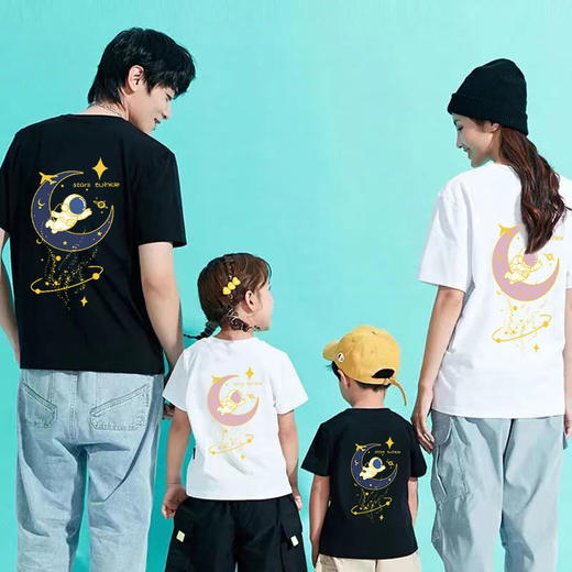 新款亲子装一家三四口母子母女装炸街宁航员纯棉短袖T恤韩版潮流国庆清明出游 商品图4