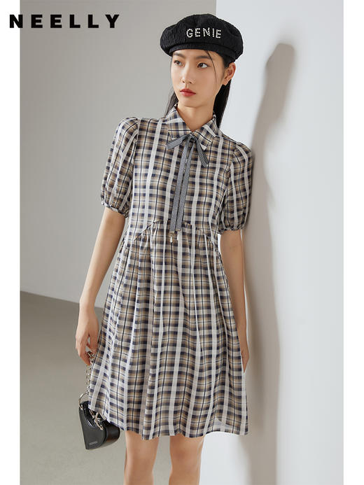 NEELLY纳俪连衣裙女短袖2022夏季新款减龄娃娃裙宽松高腰A字裙潮N22044Y04412 商品图1