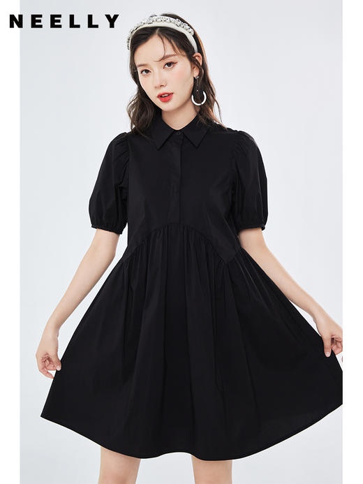 NEELLY纳俪连衣裙女短袖2022夏季新款减龄娃娃裙宽松高腰A字裙潮N22044Y04412 商品图3