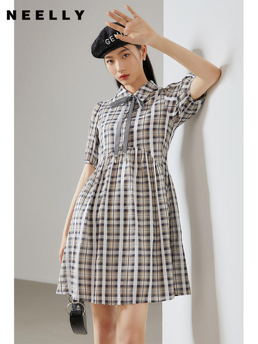NEELLY纳俪连衣裙女短袖2022夏季新款减龄娃娃裙宽松高腰A字裙潮N22044Y04412 商品图0