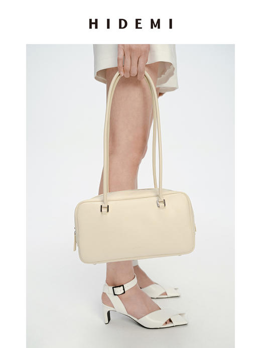 HIDEMI 牛皮波士顿两用包 可手提可腋下肩背 黑色/乳白色 商品图3