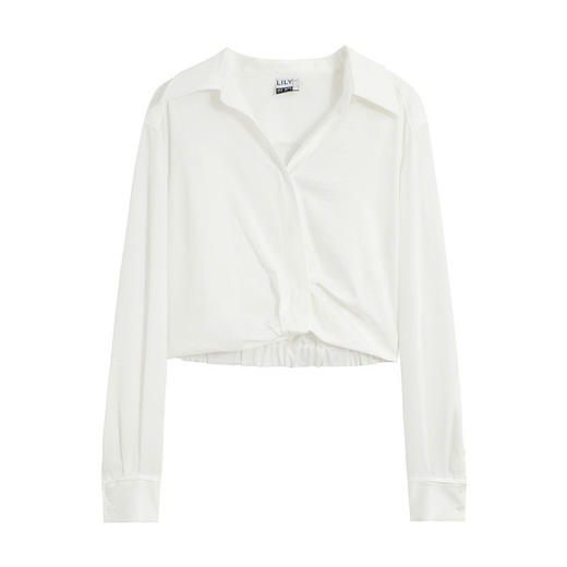 LILY2022夏季新款女装小众设计肌理感短款长袖白衬衫122200C8139 商品图4