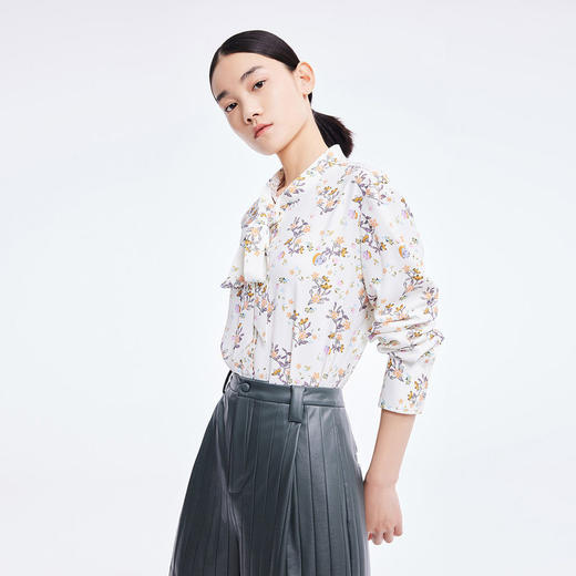 LILY2022夏季新款女装设计感复古浪漫印花长袖衬衫122210C4128 商品图0