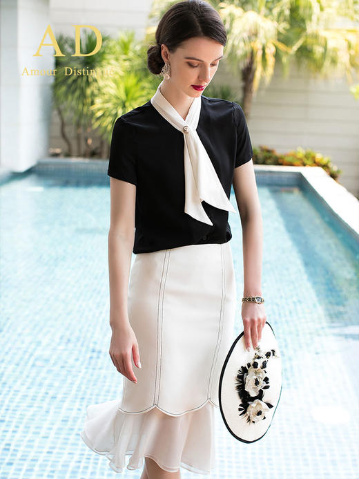 AD高端OL女装优雅气质系带衬衫半裙套装时尚白领职业装夏季新款 商品图0