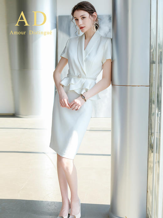 AD高端职业装气质女神范时尚白色短袖西装套装夏季小香风名媛正装 商品图0