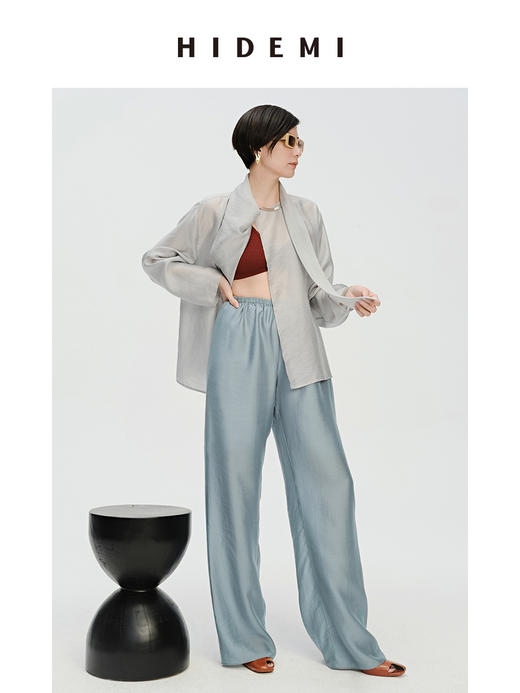 HIDEMI 轻盈风缕感松紧带式薄款显瘦舒适空气裤 商品图3