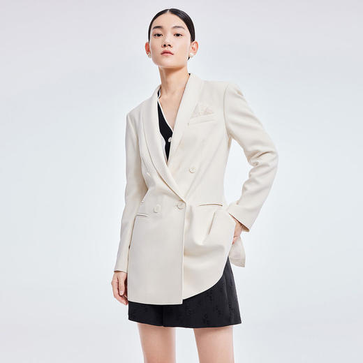 LILY2022夏季新款女装简约气质纯色通勤双排扣西装外套122210C2129 商品图0