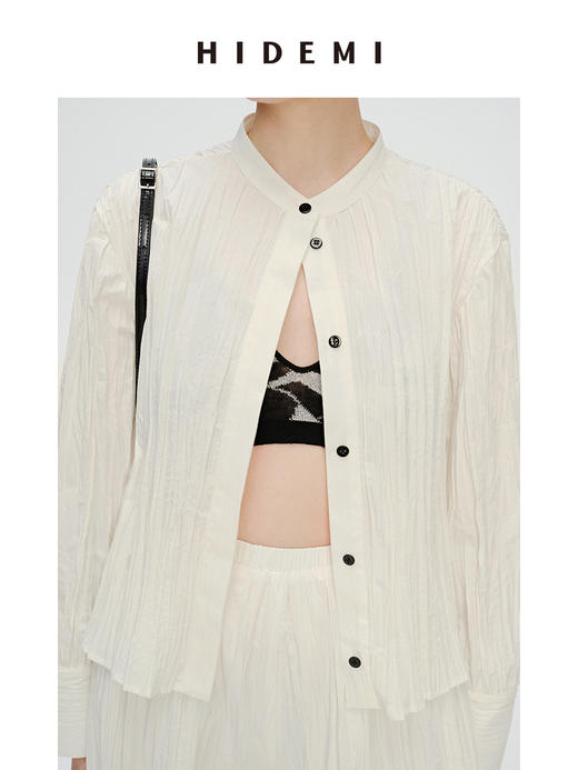 HIDEMI 自然白简约设计感竖压纹褶皱感衬衫套装 衬衫/阔腿裤 商品图5