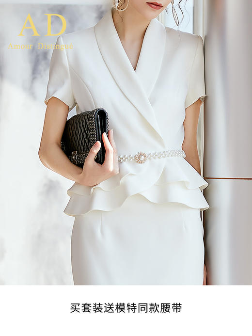 AD高端职业装气质女神范时尚白色短袖西装套装夏季小香风名媛正装 商品图2