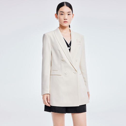 LILY2022夏季新款女装简约气质纯色通勤双排扣西装外套122210C2129 商品图1