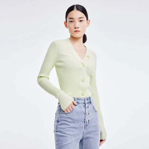 LILY2022夏季新款女装时尚纯色百搭气质V领修身针织开衫122210TC313 商品图1