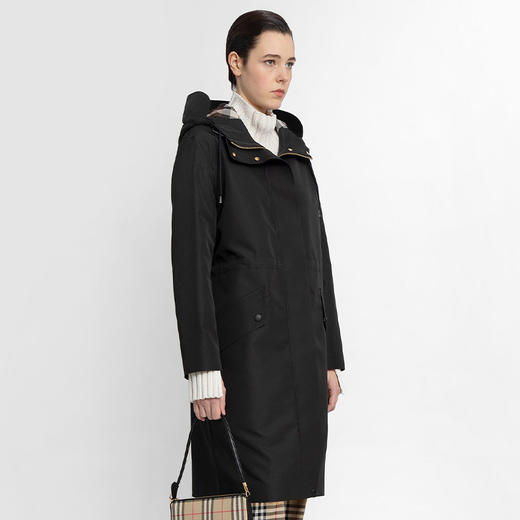 BURBERRY 巴宝莉 女士连帽派克长款大衣 黑色 8048814 A1189 商品图1